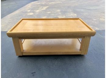 Solid Wood Rolling Coffee Table On Casters