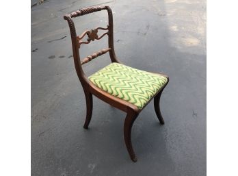 Antique Hand Carved Side Chair With Modern Geometric Upholstery
