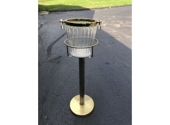 Vintage Mid Century Modern Brass And Glass Champagne Bucket And Stand