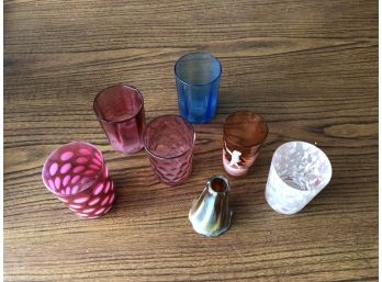 7-Piece Lot Of Assorted Glassware, Art Nouveau Lily Glass Lamp Shade