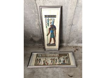 Pair Of Egyptian Scene Papyra Paintings