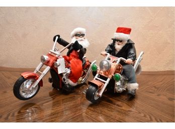 Pair Of Born To Be Wild Rock And Roll Santas On Motorcycles