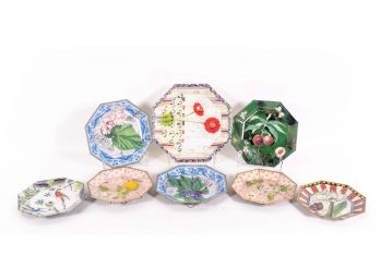 Set Of Eight Signed Decoupage Plates