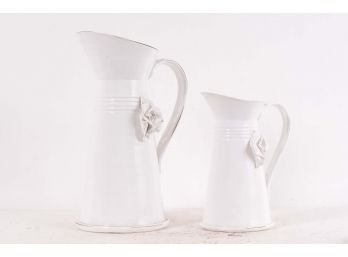 Pair Of White Pottery Pitchers