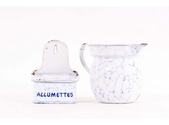 Pair Of Antique French Enamelware Pieces