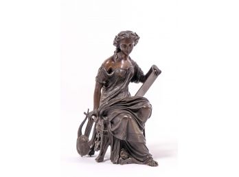 Exquisite Bronze Classical Lady With Lyre Statuette