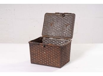 Pressed Tin Box In The Form Of A Rattan Basket