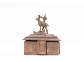 Antique Hand Carved Reindeer Finial Wooden Box