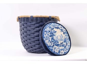 Navy Storage Basket With Embroidered Pillow