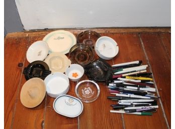 Assorted Ashtrays And Pens