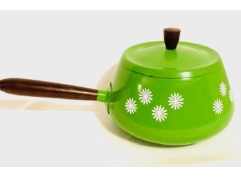 Vintage Mid Century Enamel Pan With Lid - Green Daisy