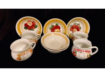 Assorted Vintage Dishware Including Recipe Soup Mugs