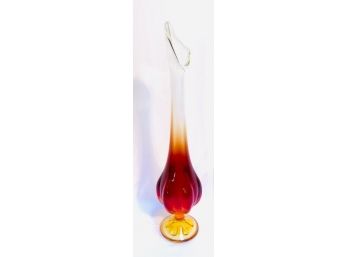 Vintage Mid Century Amberina Ombre Pulled Glass Vase