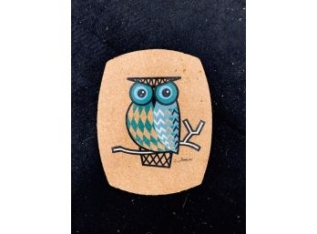 Mid Century Style Signed Cork Owl Trivet