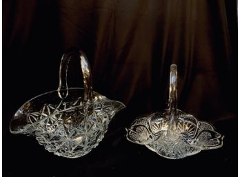 Pair Of Vintage Clear Art Glass Baskets