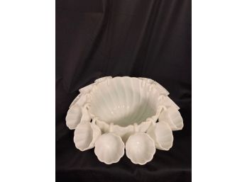 Vintage Milk Glass Punch  Bowl With 12 Hanging Cups