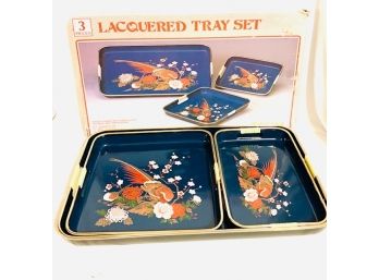 NEW OLD STOCK - Lacquered Tray Set Of 3 - Original Box