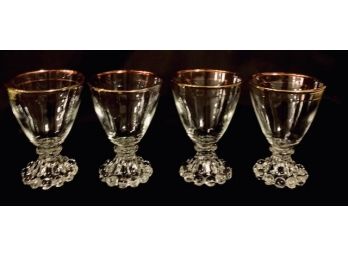 Vintage Set Of 4 Gold Trim Bloopie Cordial Glasses