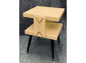 Vintage Mid Century Laminent Accent Table With Brass Chevron Detail