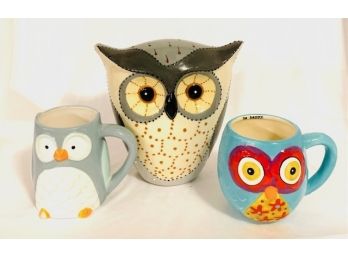 Owl Trio - 2 Mugs And 1 Ceramic Decor