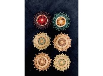 6 - Vintage Mid Century Woven Trivets