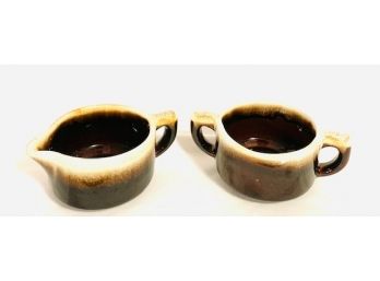 Vintage Collectable Brown Drip Glaze Creamer And Sugar Set