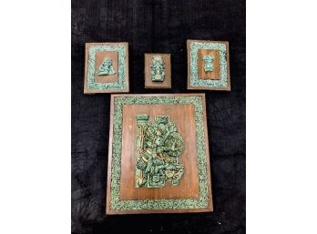 Collection Of Wooden And Faux Jade Wall Hangings