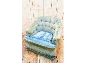 Vintage Mid Century Sky Blue Crushed Velvet Tufted Back Club Chair