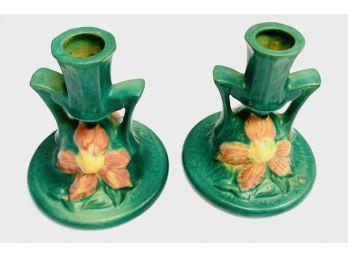 Vintage Roseville Pottery Candle Stick Holders