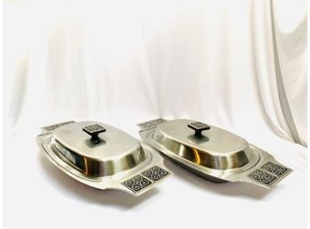 Rogers Insilco Stainless Serving Dishes With Lids - Pair