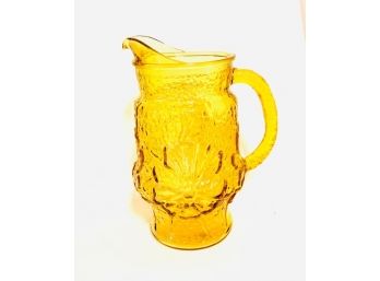 Blenko Style Amber Glass Floral Pitcher