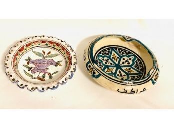 Vintage Pair Of Hand Decorated Ashtrays