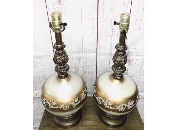 Vintage Gold Tone Ombre Glass Table Lamps