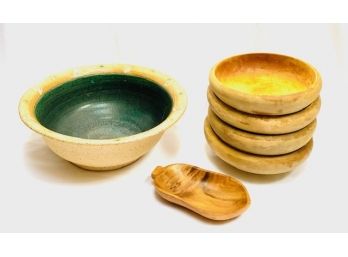 Vintage Wood And Ceramic Serving Pieces