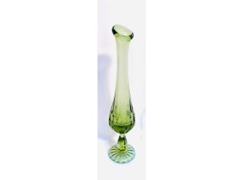 Vintage MCM Avocado Green Pulled Glass Vase