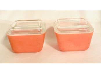 Vintage Mid Century Pair Of Pink Pyrex Refrigerator Dishes With Lids