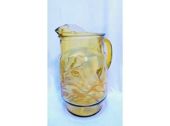 Vintage MCM Amber Glass Pitcher - Wheat Design