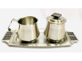 Rogers InSilco Stainless Creamer And Sugar Set With Underplate