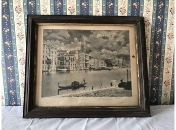 Antique Framed Print Of The Grand Canal In Venice With The Buildings As A Backdrop For A Gondola