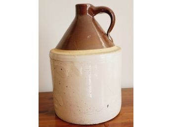 Antique Stoneware Brown & Beige Handled Moonshine Whiskey Jug