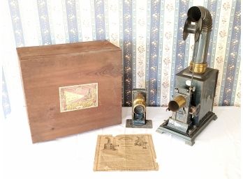 1900 Antique E.P. Films Magic Lantern Picture Still & Movie Slide Camera /Projector With Original Wood Box