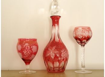 Vintage Boho Cut To Clear Cranberry Glass Assortment