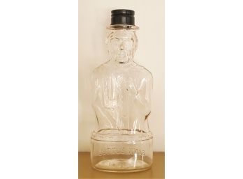 Vintage Abraham Lincoln Clear Glass Coin Bank Embossed Bottle With Lid