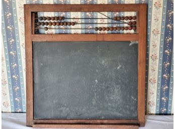 Wonderful Antique Heavy Wood & Solid Slate Double Sided Chalkboard With Wood Bead Counter