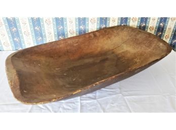 Massive Antique Primitive Early To Mid 1800s Oblong Hand Carved Dough Bowl With Carved Handles