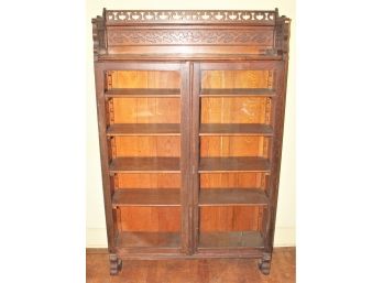 Antique Hand Carved Oak Six Shelf Bookcase