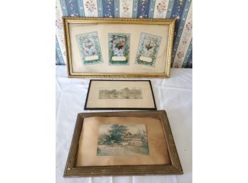 Antique Assortment Of Framed Art - Postcards, Photographs