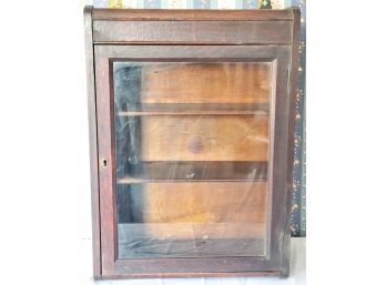 Antique Wood & Glass Wall Mount Curio Cabinet