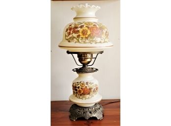 Vintage Painted Milk Glass Electric Hurricane Table Lamp