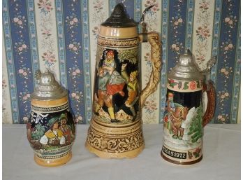 Three Vintage German Beer Stein Assortment Including Music Box - Antique Farmhouse Attic Finds